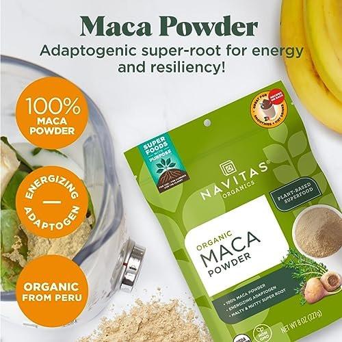 Navitas Organics Maca-Pulver – 100% Gelatinisierte Peruanische Maca für Adaptogen-Smoothies, Lattes, Backen & mehr – Energie & Balance – USDA Bio, Nicht-GVO, Vegan, Glutenfrei (115g Beutel, 23 Portionen)