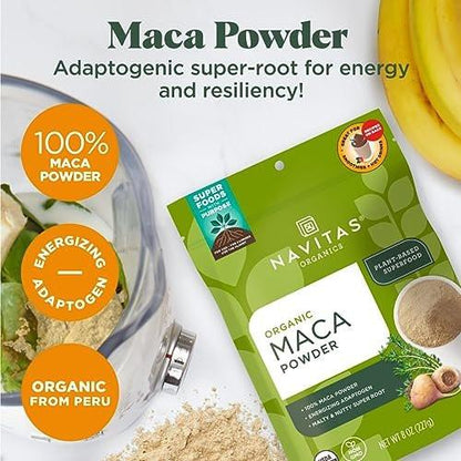 Navitas Organics Maca-Pulver – 100% Gelatinisierte Peruanische Maca für Adaptogen-Smoothies, Lattes, Backen & mehr – Energie & Balance – USDA Bio, Nicht-GVO, Vegan, Glutenfrei (115g Beutel, 23 Portionen)