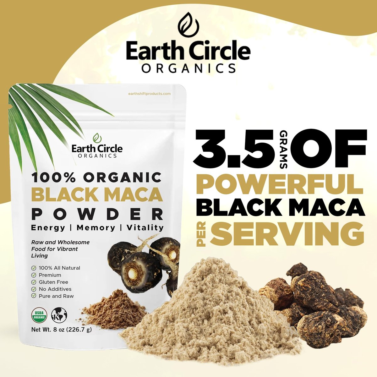 Earth Circle Organics Maca Pulver, Schwarz, 227 g (8 Unzen)