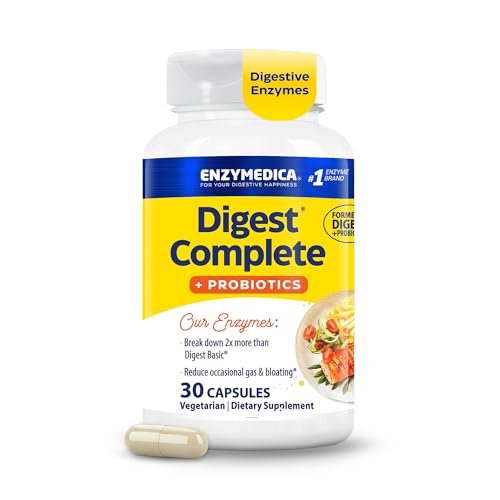 Enzymedica Digest Complete + Probiotika – Verdauungsenzyme für Frauen & Männer, Kapseln für Verdauung, Darmgesundheit, gegen Blähungen & Völlegefühl, Vegetarisch – 30 Kapseln
