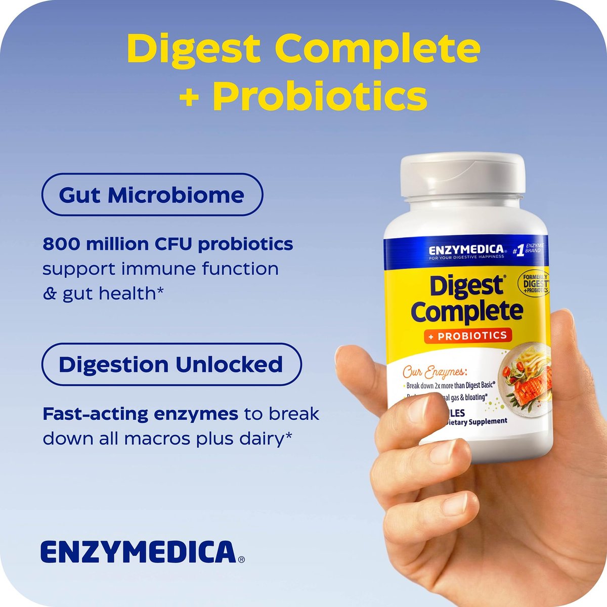 Enzymedica Digest Complete + Probiotika – Verdauungsenzyme für Frauen & Männer, Kapseln für Verdauung, Darmgesundheit, gegen Blähungen & Völlegefühl, Vegetarisch – 30 Kapseln