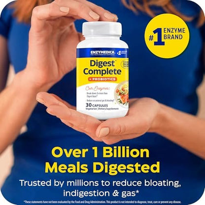 Enzymedica Digest Complete + Probiotika – Verdauungsenzyme für Frauen & Männer, Kapseln für Verdauung, Darmgesundheit, gegen Blähungen & Völlegefühl, Vegetarisch – 30 Kapseln