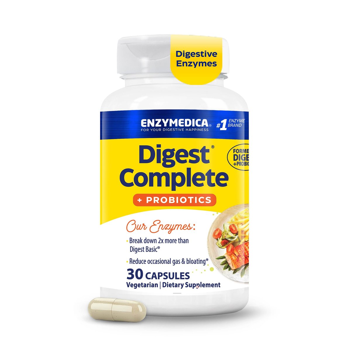 Enzymedica Digest Complete + Probiotika – Verdauungsenzyme für Frauen & Männer, Kapseln für Verdauung, Darmgesundheit, gegen Blähungen & Völlegefühl, Vegetarisch – 30 Kapseln