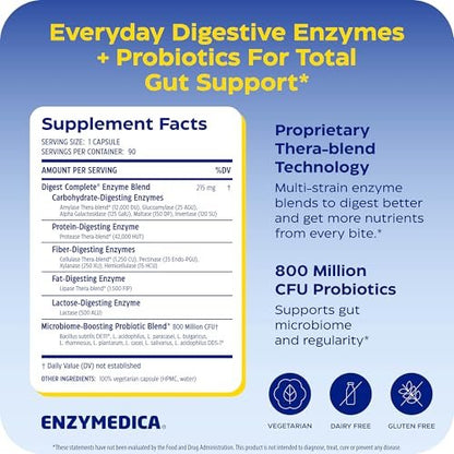 Enzymedica Digest Complete + Probiotika – Verdauungsenzyme für Frauen & Männer, Kapseln für Verdauung, Darmgesundheit, gegen Blähungen & Völlegefühl, Vegetarisch – 30 Kapseln