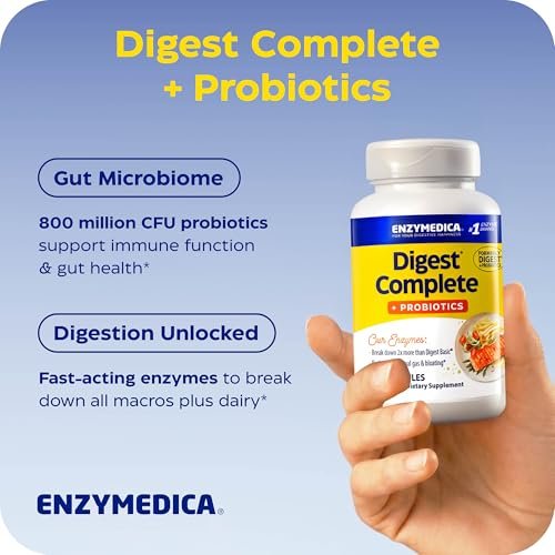 Enzymedica Digest Complete + Probiotika – Verdauungsenzyme für Frauen & Männer, Kapseln für Verdauung, Darmgesundheit, gegen Blähungen & Völlegefühl, Vegetarisch – 30 Kapseln