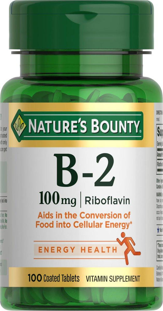 Nature's Bounty Vitamin B-2 100 mg – Riboflavin für den Energiestoffwechsel, 100 Tabletten