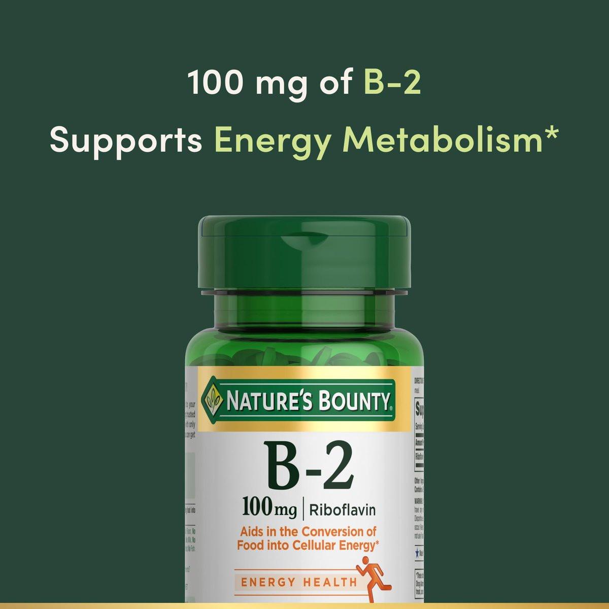 Nature's Bounty Vitamin B-2 100 mg – Riboflavin für den Energiestoffwechsel, 100 Tabletten