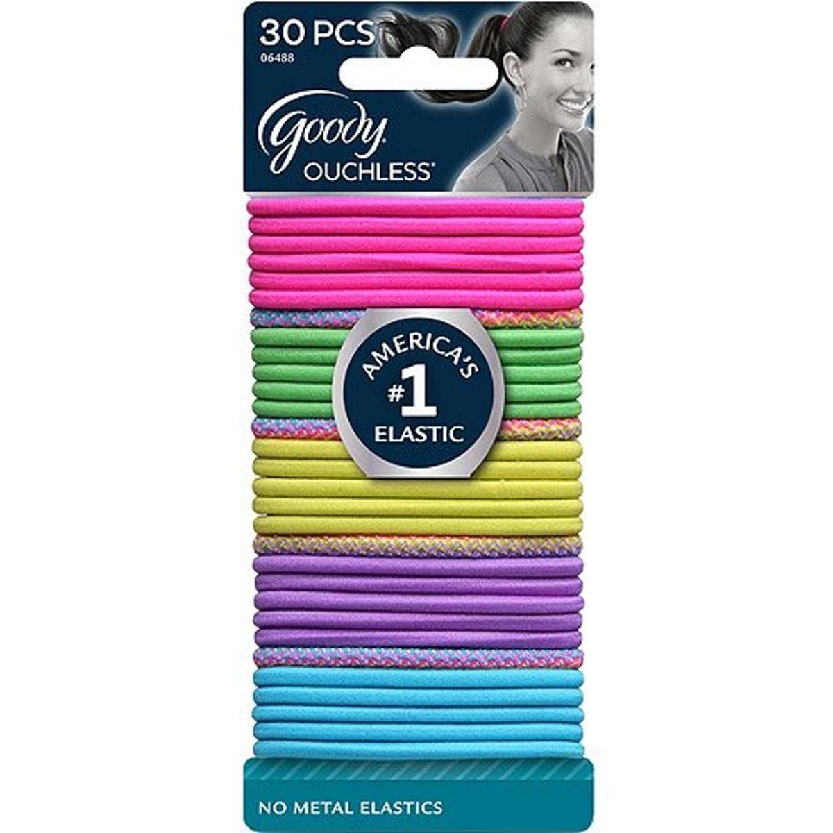 Goody Ouchless Braided Elastics – Neon Tribal, 30 Stück – Schmerzfreie Haargummis ohne Metall