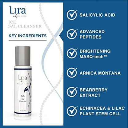 Lira Clinical ICE Sal Cleanser – Salicylsäure-Gesichtsreinigung mit Pflanzenstammzellen, Echinacea und Peptiden – Kühlendes, peelendes Gesichtswasser – Sanfte, klärende tägliche Gesichtsreinigung für unterwegs – 177 ml