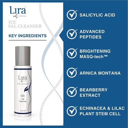 Lira Clinical ICE Sal Cleanser – Salicylsäure-Gesichtsreinigung mit Pflanzenstammzellen, Echinacea und Peptiden – Kühlendes, peelendes Gesichtswasser – Sanfte, klärende tägliche Gesichtsreinigung für unterwegs – 177 ml