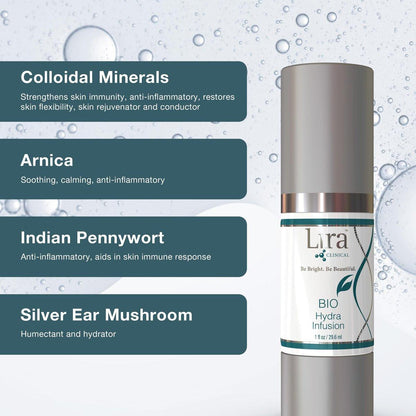 Lira Clinical BIO Hydra Infusion – Feuchtigkeitsspendendes Gesichtsserum mit Hyaluronsäure, Pflanzenstammzellen und Mineralien – Leichtes Gesichtsserum für glatte, erfrischte Haut – Reisegröße tägliche Hautpflege – 30 ml