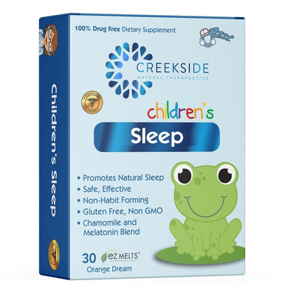 Creekside Naturals Kinderschlaf mit Melatonin und Kamille, Zuckerfrei, Vegan, Pädiatrisch formuliert, Orangen-Dream-Geschmack, 30 EZ Melt Tabletten