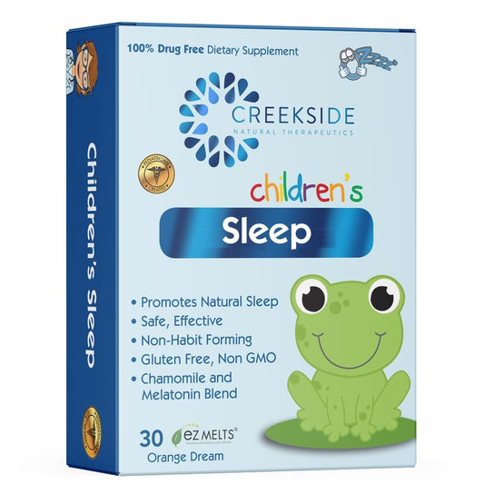 Creekside Naturals Kinderschlaf mit Melatonin und Kamille, Zuckerfrei, Vegan, Pädiatrisch formuliert, Orangen-Dream-Geschmack, 30 EZ Melt Tabletten