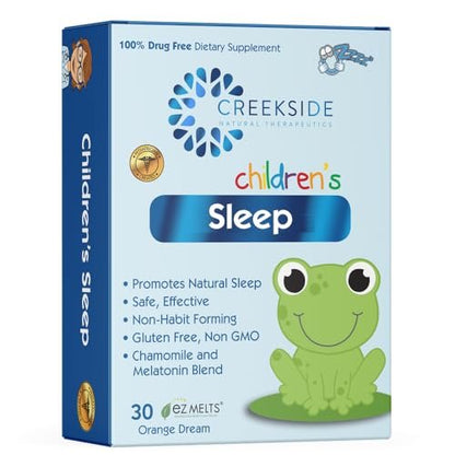Creekside Naturals Kinderschlaf mit Melatonin und Kamille, Zuckerfrei, Vegan, Pädiatrisch formuliert, Orangen-Dream-Geschmack, 30 EZ Melt Tabletten