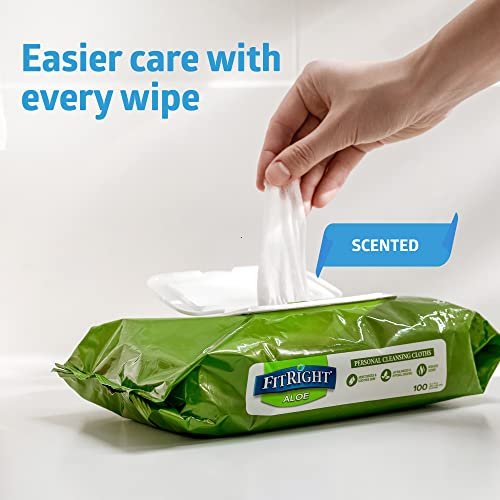 Medline FitRight Aloe Personal Wipes, 8 x 10 Zoll, beduftet, weiche Packung mit Klappdeckel, 100 Stück
