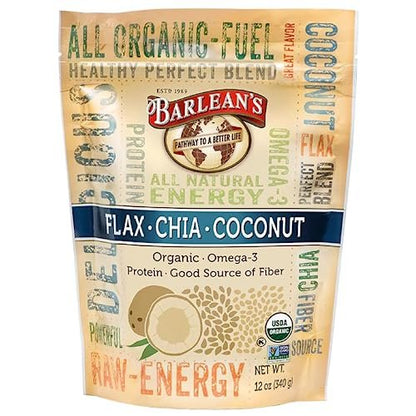 Barlean's Bio Leinsamen-Chia-Kokosnuss-Samenmischung mit 2.330 mg Omega-3-Fettsäuren, Ballaststoffergänzung mit ganzen Chiasamen und gemahlenem Leinsamen, 340 g