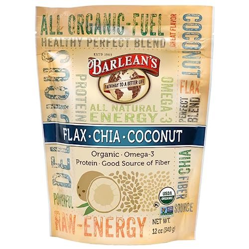 Barlean's Bio Leinsamen-Chia-Kokosnuss-Samenmischung mit 2.330 mg Omega-3-Fettsäuren, Ballaststoffergänzung mit ganzen Chiasamen und gemahlenem Leinsamen, 340 g