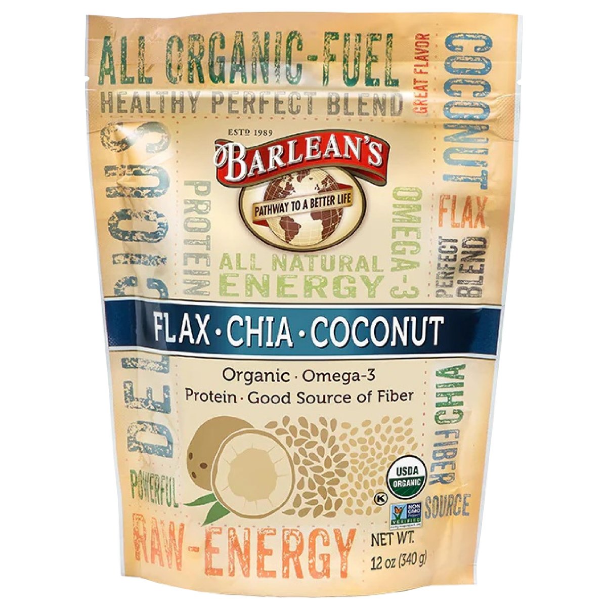 Barlean's Bio Leinsamen-Chia-Kokosnuss-Samenmischung mit 2.330 mg Omega-3-Fettsäuren, Ballaststoffergänzung mit ganzen Chiasamen und gemahlenem Leinsamen, 340 g