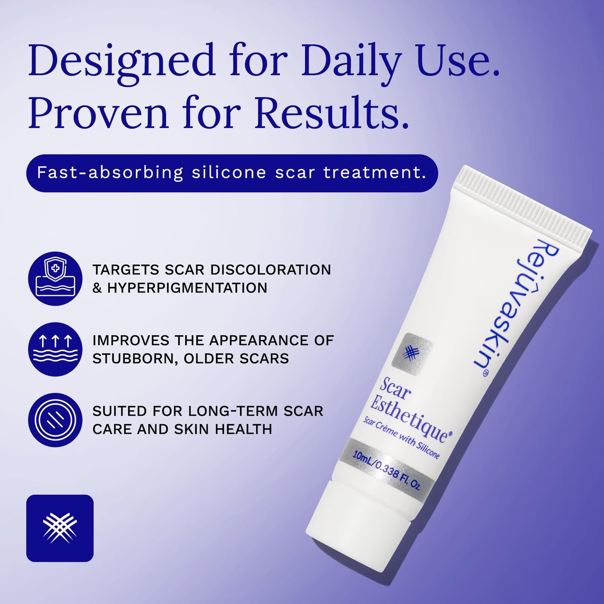 Rejuvaskin Scar Esthetique Narbencreme mit Silikon – Reduziert das Erscheinungsbild von Operationsnarben, Verbrennungen, Dehnungsstreifen, Keloiden & Aknenarben, 10 ml