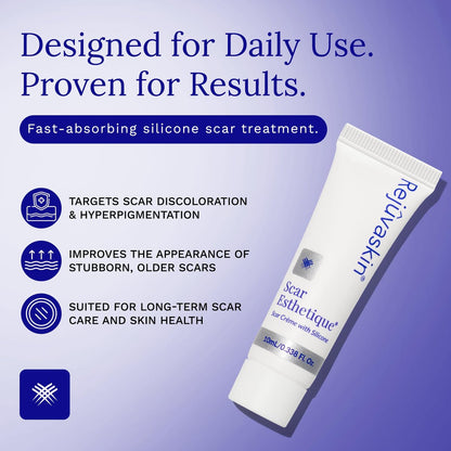 Rejuvaskin Scar Esthetique Narbencreme mit Silikon – Reduziert das Erscheinungsbild von Operationsnarben, Verbrennungen, Dehnungsstreifen, Keloiden & Aknenarben, 10 ml