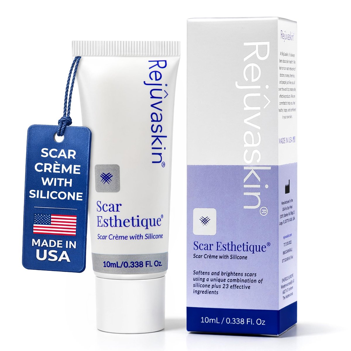 Rejuvaskin Scar Esthetique Narbencreme mit Silikon – Reduziert das Erscheinungsbild von Operationsnarben, Verbrennungen, Dehnungsstreifen, Keloiden & Aknenarben, 10 ml