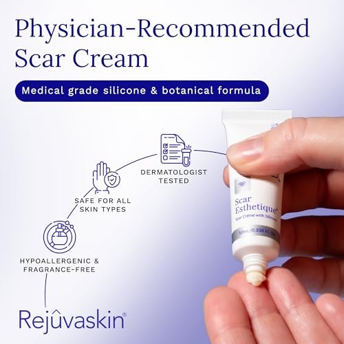 Rejuvaskin Scar Esthetique Narbencreme mit Silikon – Reduziert das Erscheinungsbild von Operationsnarben, Verbrennungen, Dehnungsstreifen, Keloiden & Aknenarben, 10 ml