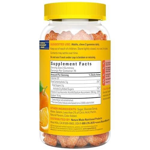 Nature Made Vitamin C 250 mg Gummis für Erwachsene – Immununterstützung – 150 Gummis, 75 Tage Vorrat