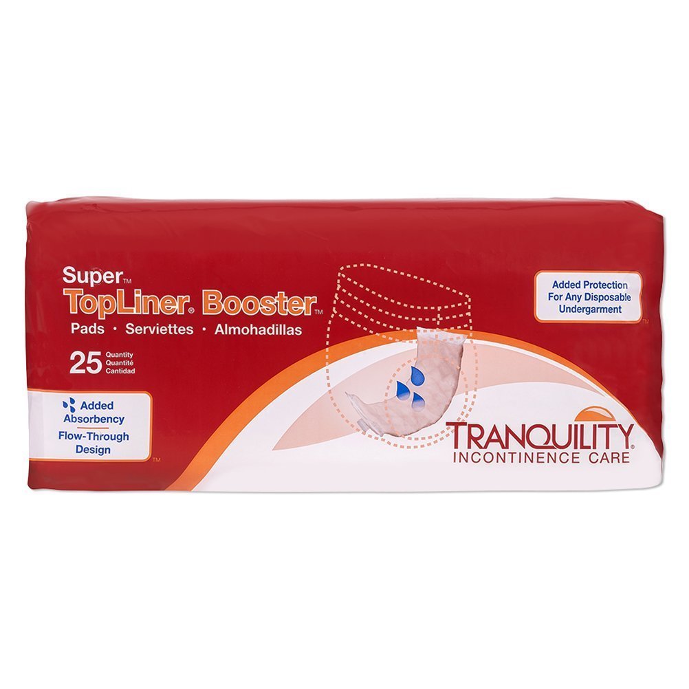 Tranquility TopLiner Einweg-Booster-Pads, Super (38 x 10,8 cm), Flow-Through-Design mit Klebestreifen für maximale Absorption, Erwachsene Unisex, 25 Stück Beutel