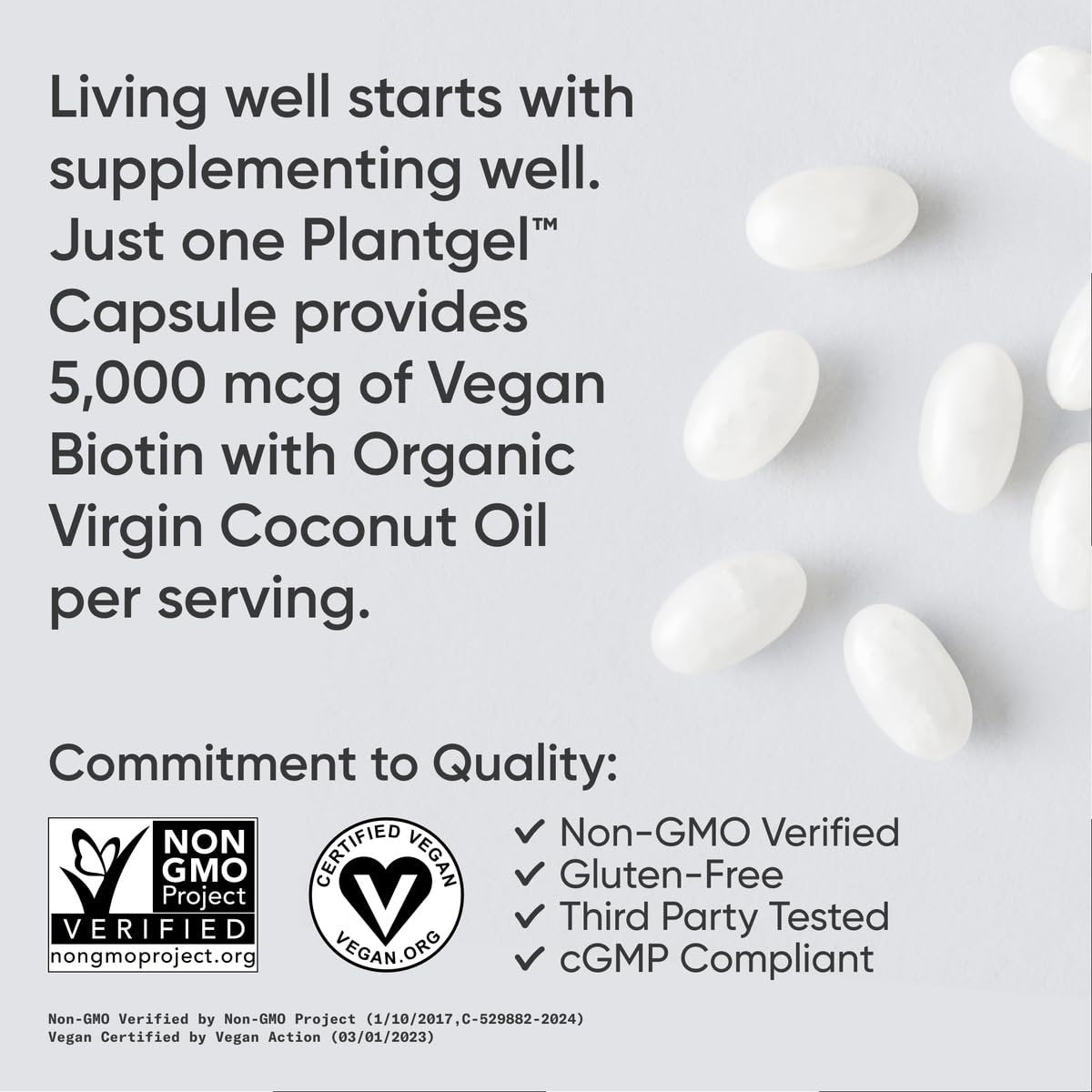 Sports Research® Biotin 5.000 mcg mit Bio-Kokosöl – Vitamin B7 für gesunde Haut und Haare – Vegan, Non-GMO, Gluten- & Sojafrei – 120 vegane Weichkapseln