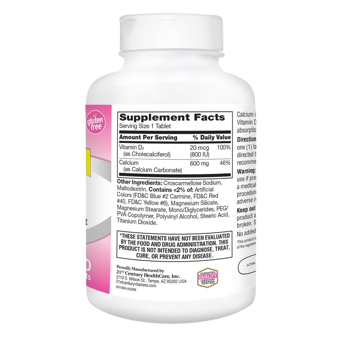21st Century Calcium Plus D Supplement Tabletten, 600 mg, 400 Stück