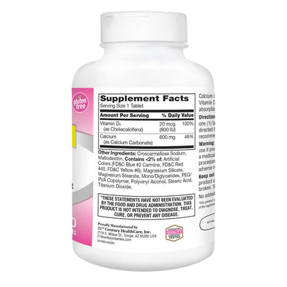 21st Century Calcium Plus D Supplement Tabletten, 600 mg, 400 Stück