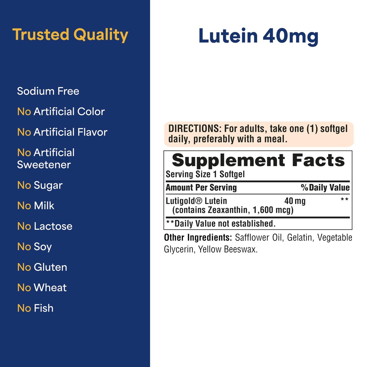 Puritan's Pride Premium Lutigold™ Lutein Carotinoid 40 mg mit Zeaxanthin – Nahrungsergänzungsmittel für die Augengesundheit, 120 Kapseln, 8 Monate Vorrat