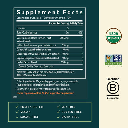 Gaia Herbs Kurkuma Supreme Gelenkunterstützung - Nahrungsergänzungsmittel mit Gurke, Quercetin, schwarzem Pfeffer, Ingwerwurzel, Curcuminoiden & mehr - 60 Liquid Phyto-Caps (30 Portionen)