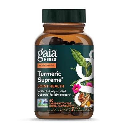 Gaia Herbs Kurkuma Supreme Gelenkunterstützung - Nahrungsergänzungsmittel mit Gurke, Quercetin, schwarzem Pfeffer, Ingwerwurzel, Curcuminoiden & mehr - 60 Liquid Phyto-Caps (30 Portionen)