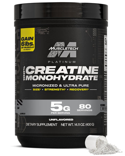 MuscleTech Kreatin Monohydrat Pulver, Platin Pure – Ungeschmacktes mikronisiertes Kreatin für Männer & Frauen – Nahrungsergänzungsmittel für Leistung, Muskelregeneration & Muskelaufbau (80 Portionen)