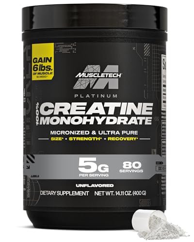 MuscleTech Kreatin Monohydrat Pulver, Platin Pure – Ungeschmacktes mikronisiertes Kreatin für Männer & Frauen – Nahrungsergänzungsmittel für Leistung, Muskelregeneration & Muskelaufbau (80 Portionen)