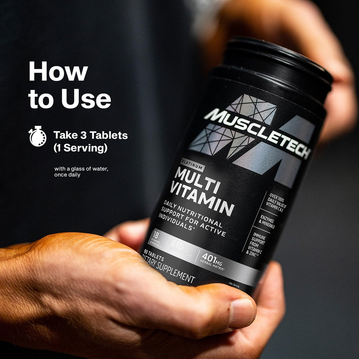 MuscleTech Platinum Multivitamin – Tägliche Nährstoffversorgung für Männer & Frauen – 18 Vitamine & Mineralien – Immununterstützung – 90 Kapseln