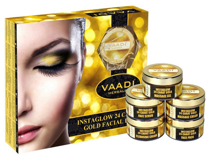Vaadi Herbals Gold Gesichtspflegeset mit 24 Karat Goldblättern, Ringelblume, Weizenkeimöl und Zitronenschalenextrakt – 270g Luxuriöse Gesichtspflege