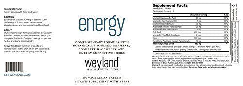 Weyland Brain Nutrition Energie | Pflanzlich gewonnenes Koffein | Kompletter B-Komplex & energieunterstützende Kräuter