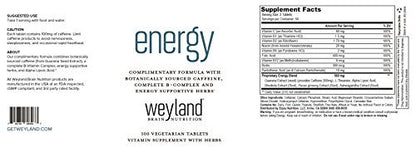 Weyland Brain Nutrition Energie | Pflanzlich gewonnenes Koffein | Kompletter B-Komplex & energieunterstützende Kräuter