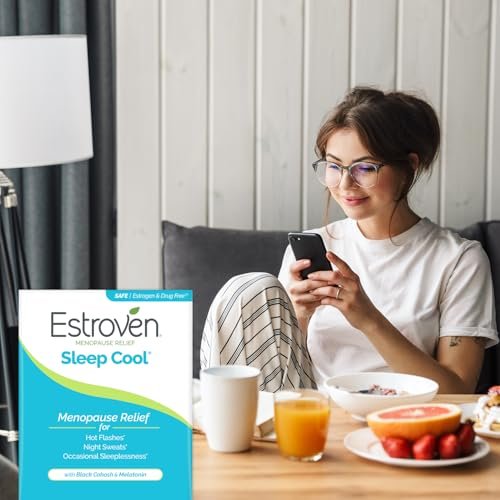 Estroven Schlaf Kühl für Wechseljahre - 30 Kapseln, Schlafunterstützung mit klinisch erprobten Inhaltsstoffen zur Linderung von Wechseljahresbeschwerden, Nacht- & Hitzewallungen, Arzneimittel- & Glutenfrei