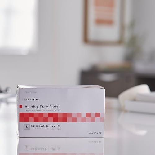 McKesson Alkohol-Vorbereitungspads, 100 Stück – steril, einzeln verpackt, 70% Isopropylalkohol, groß, 2-lagig, medizinische Qualität, Erste Hilfe