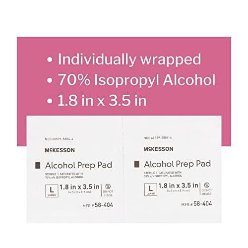 McKesson Alkohol-Vorbereitungspads, 100 Stück – steril, einzeln verpackt, 70% Isopropylalkohol, groß, 2-lagig, medizinische Qualität, Erste Hilfe