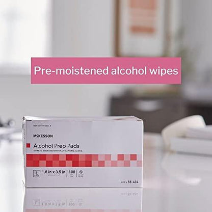 McKesson Alkohol-Vorbereitungspads, 100 Stück – steril, einzeln verpackt, 70% Isopropylalkohol, groß, 2-lagig, medizinische Qualität, Erste Hilfe
