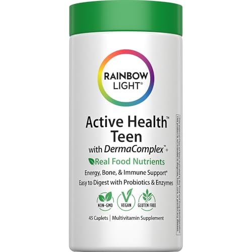 Rainbow Light Teen Multivitamin – 45 Kapseln für Jugendliche – mit DermaComplex, echten Lebensmitteln & Eisen – Probiotika & Enzyme – Unterstützung für Energie, Knochen & Immunsystem