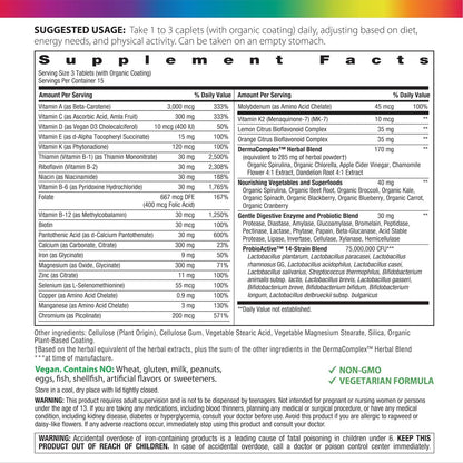 Rainbow Light Teen Multivitamin – 45 Kapseln für Jugendliche – mit DermaComplex, echten Lebensmitteln & Eisen – Probiotika & Enzyme – Unterstützung für Energie, Knochen & Immunsystem
