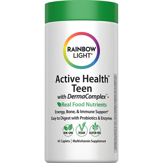 Rainbow Light Teen Multivitamin – 45 Kapseln für Jugendliche – mit DermaComplex, echten Lebensmitteln & Eisen – Probiotika & Enzyme – Unterstützung für Energie, Knochen & Immunsystem