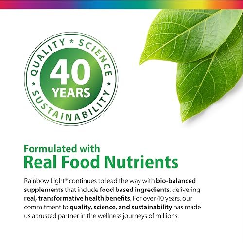 Rainbow Light Teen Multivitamin – 45 Kapseln für Jugendliche – mit DermaComplex, echten Lebensmitteln & Eisen – Probiotika & Enzyme – Unterstützung für Energie, Knochen & Immunsystem