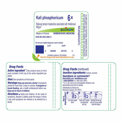 Boiron Kali Phosphoricum 6X – Homöopathisches Mittel bei Spannungskopfschmerzen durch geistige Erschöpfung, 80 Kügelchen