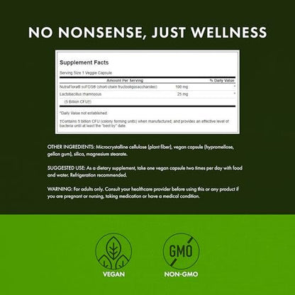 Swanson Lactobacillus Rhamnosus mit FOS - 5 Milliarden KBE - Unterstützung für die Verdauungsgesundheit mit Fructooligosacchariden - Probiotikum für die Magen-Darm-Gesundheit* - Vegan - 60 vegane Kapseln